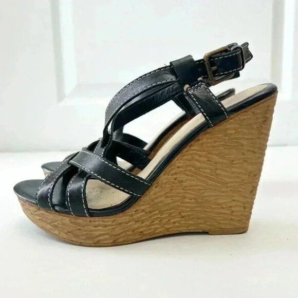 Aldo Strappy Platform Wedge Sandals Slingbacks Black EU38 US 7.5 - Picture 6 of 16